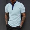 Мужская повседневная полосатая рубашка-henley с коротким рукавом и пуговицами