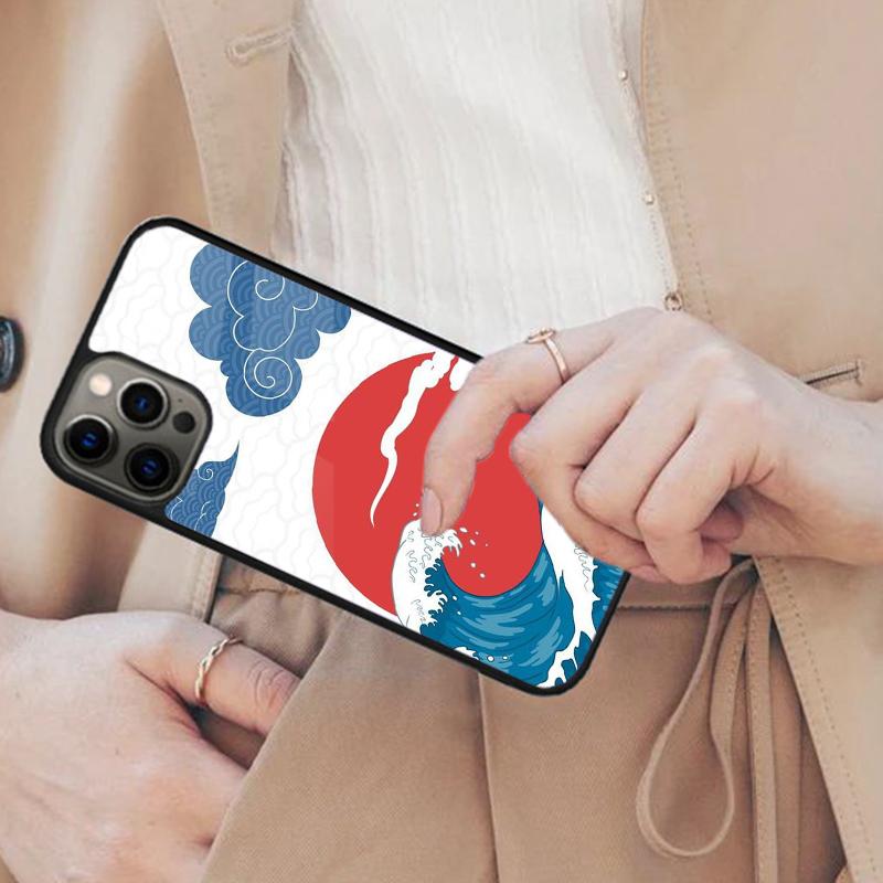 Японская волновая art Магнитный чехол для телефона ДЛЯ APPLE iPhone 17 Air 16 14 13 12 Pro Max 15 Plus Беспроводная зарядка С крышкой MagSafe