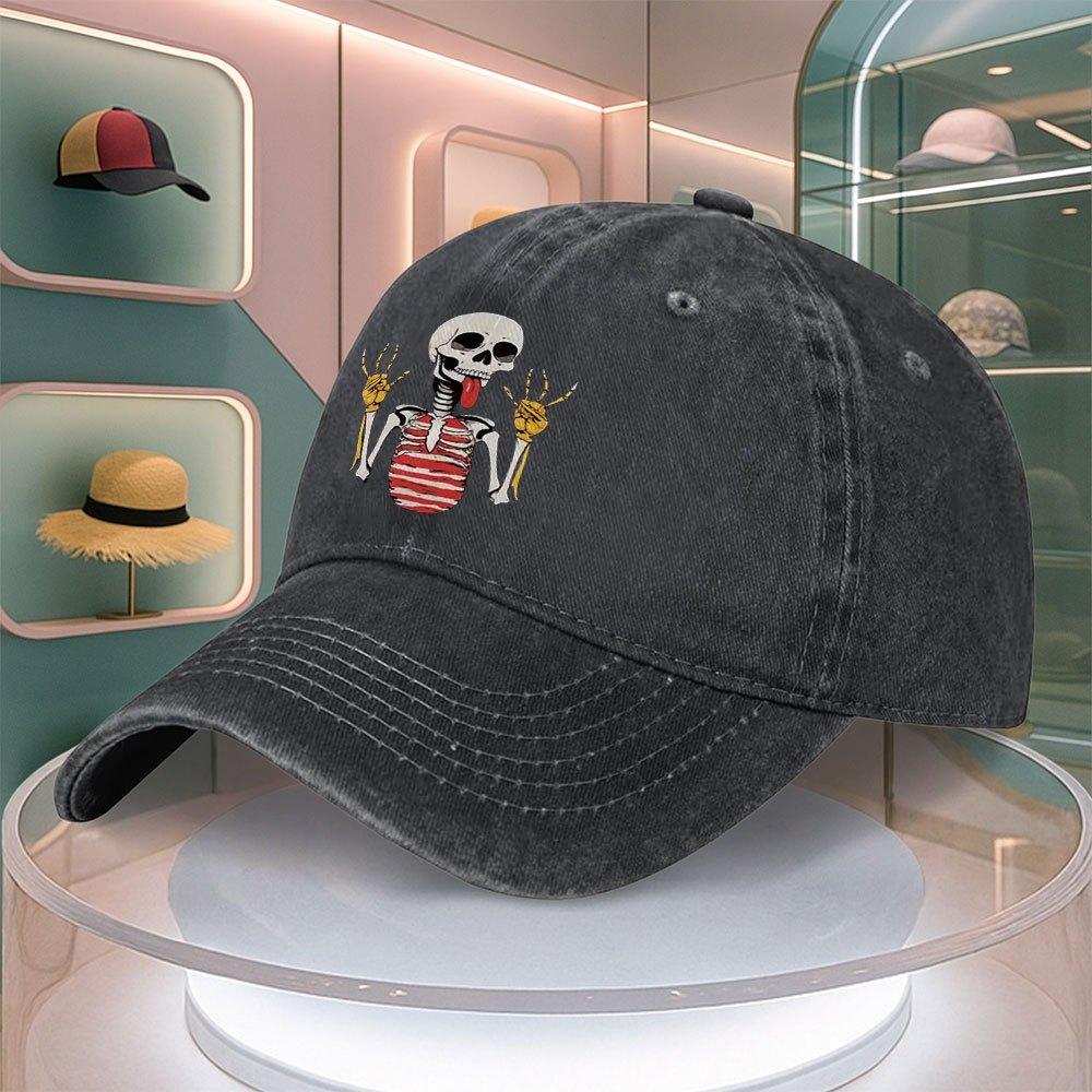 Mens Skull Tongue Print Baseball Cap Vintage Curved Brim Dad Hat Adjustable Snapback Unisex Outdoor Casual Hat