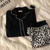 Leopard Print Two Piece Set Pajamas Women Vintage Classic Basic Autumn Turn Down Button Up Long-sleeved Home Clothes Outer Wear Suit