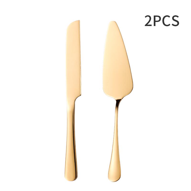 Stainless Steel Cake and Bread Knife with Long Handle Spatula and Fruit Fork for Weddings and Banquets