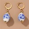 Ceramics Blue and White Porcelain Earrings Bohemia Earrings Flower Beaded Earring  Birthday Gift