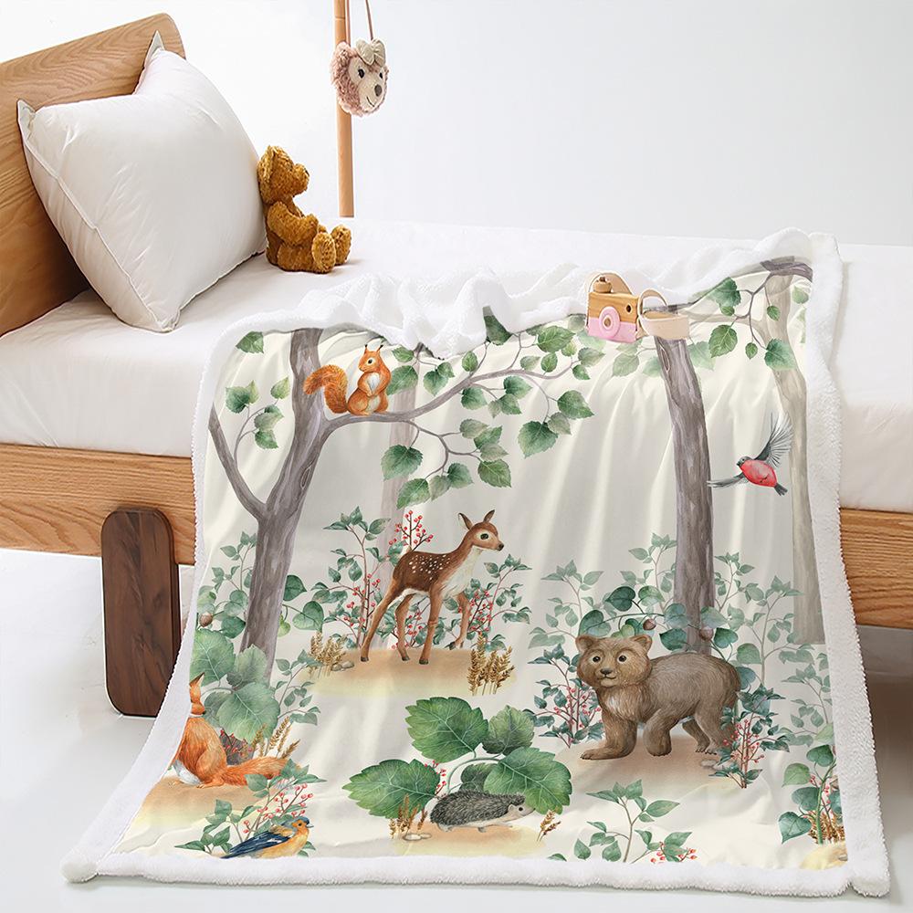 Digital Printing Cover Blanket Animal Illustration Camping Forest Thickened Lamb Fleece Crystal Fleece Blanket