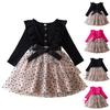 Girls Fashion Cute Long Sleeve Bow Princess Dress Polka Dot Mesh Cake Dress Dress
