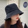 Raw Edge Denim Bucket Hat Spring and Autumn Hat Women's Retro Versatile Bucket Hat Casual Sunshade Basin Hat