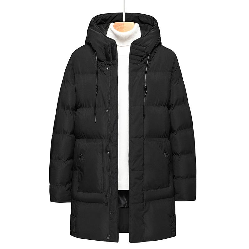 Winter Large Size Mid-length Solid Color Thick Hooded Down Jacket