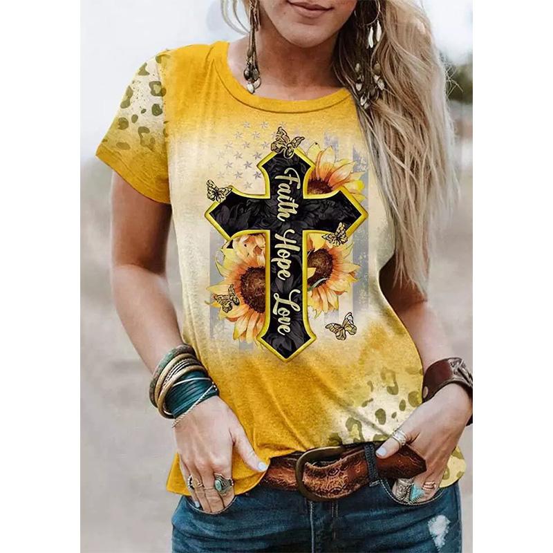 Новая футболка с принтом Jesus Cross Leopard 3D, женская уличная футболка с коротким рукавом, Harajuku, свободные топы Y2k, футболки, женская одежда
