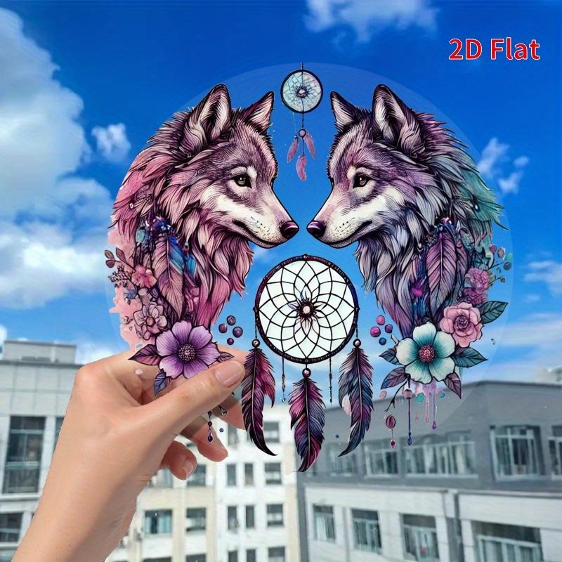 Wolf & Dream Catcher Ornament. 8x8 Inch Round Acrylic with Feathers & Flowers. A Perfect Gift.