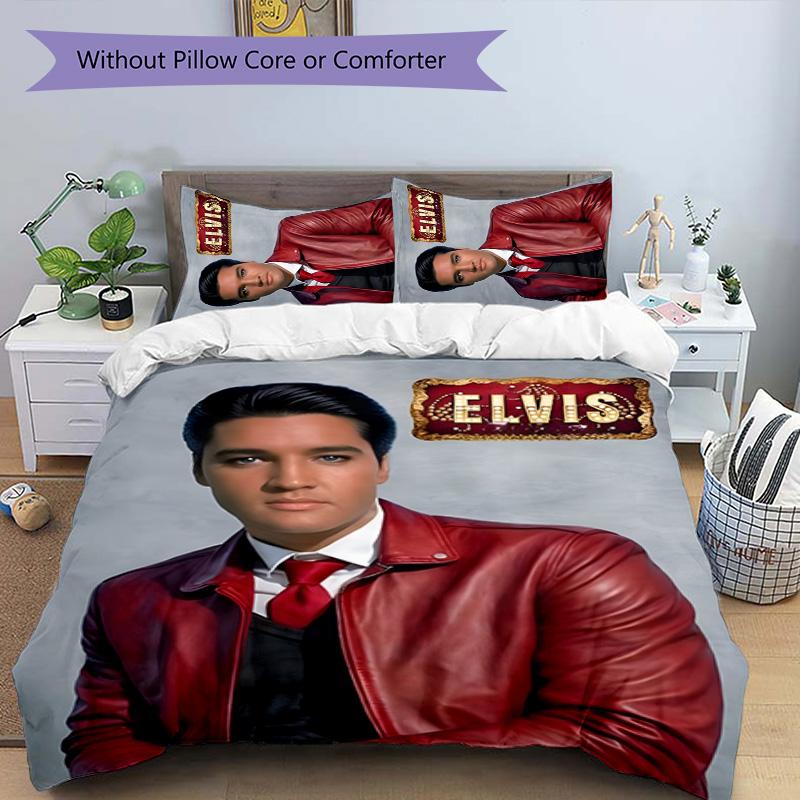 Elvis 3pcs Bedding Set Duvet Cover Closure Includes 1 Duvet Cover & 2 Pillowcases for All Seasons Bedroom Home Dorm Decor