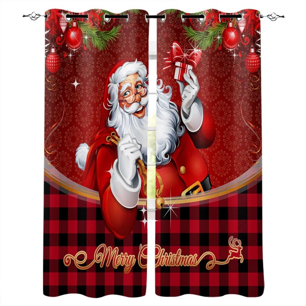 Curtains Santa Drapes Old Santa Claus Christmas Tree Xmas Living Room Window Opening Drapes High Shading Modern Fashion Various Design Decor