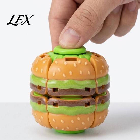 Interactive Spinning Top Hamburger Press Fidget Spinner, Stress Relief to Spin Burger Toy, Anxiety Toys Decompression Ball Desk Toy for Office, Home,