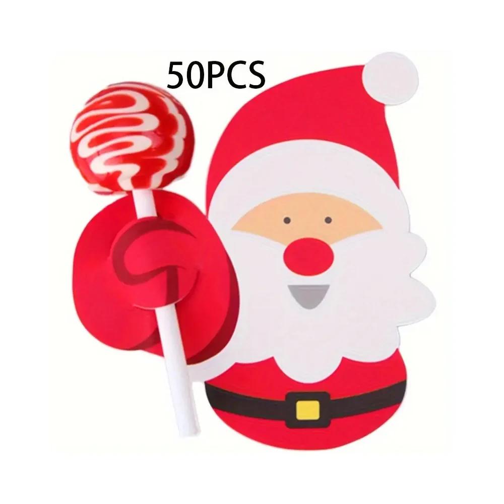 50/100pcs Christmas Lollipop Paper Cards Cartoon Santa Claus Penguin Snowman Kids Candy Gifts Package Wrapping New Year Party