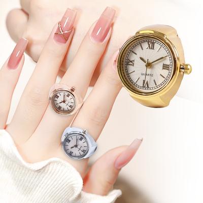 New Stylish Retro Roman Numeral Ring Watch, Light Luxury Versatile Niche Quartz Finger Ring Watch
