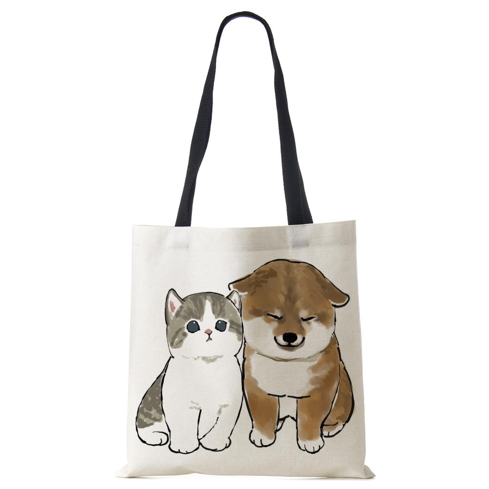 Женская сумка с милым животным кошачьим принтом, повседневная складная сумка-тоут для покупок в стиле Харадзюку, многоразовые сумки на плечо большой емкости