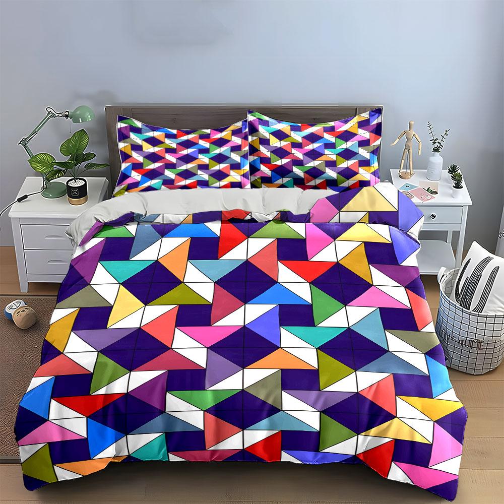 Geometric Colorful Triangle Design Bedding Duvet Cover Set Duvet Cover Pillowcases (1 * Duvet Cover 2 * Pillowcases, without duvet insert)