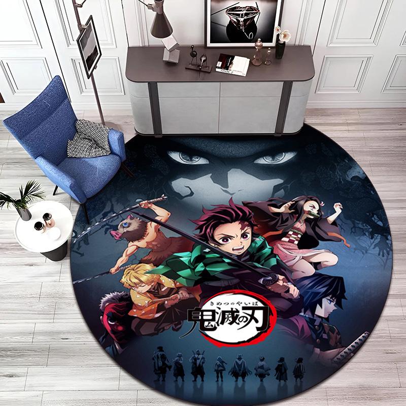 Classic Japanese-style cartoon Demon Slayer round rug, home soft decorative anti-slip yoga mat and chair mat, outdoor floor mat carpet K7