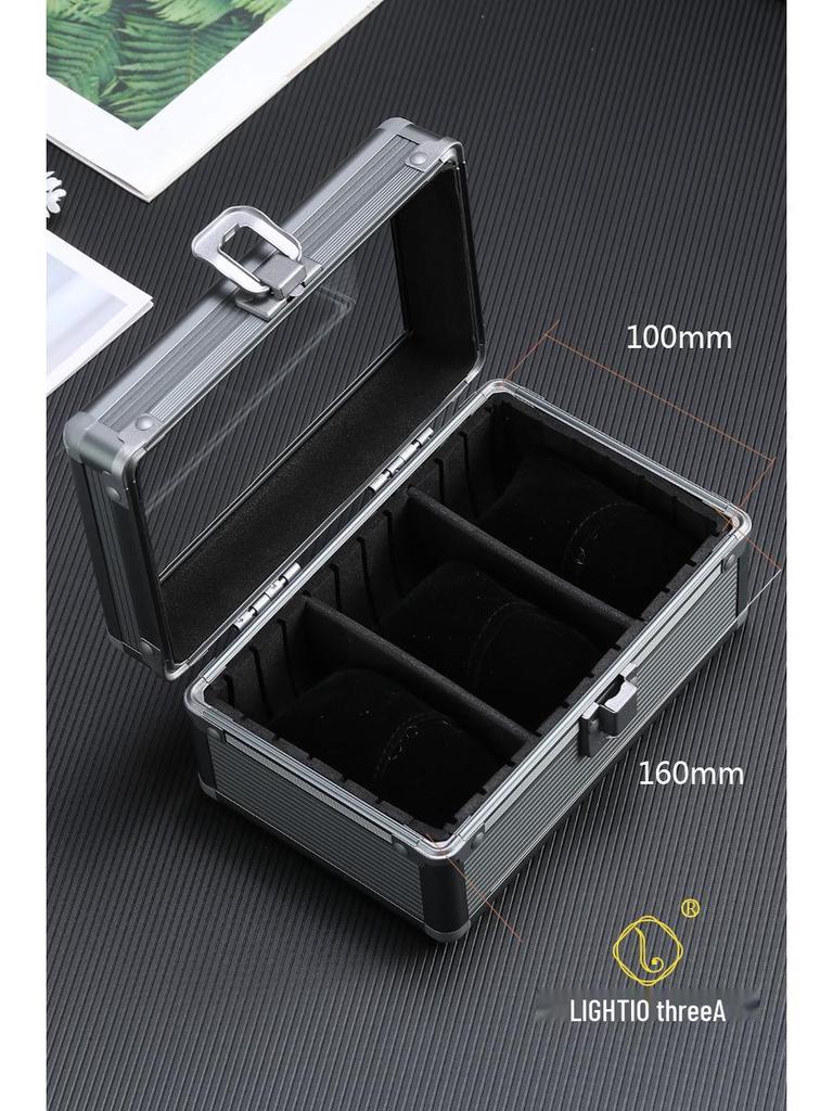 Многофункциональная коробка для часов и ювелирных изделий из алюминиевого сплава «Дымчато-серый» с прозрачной крышкой