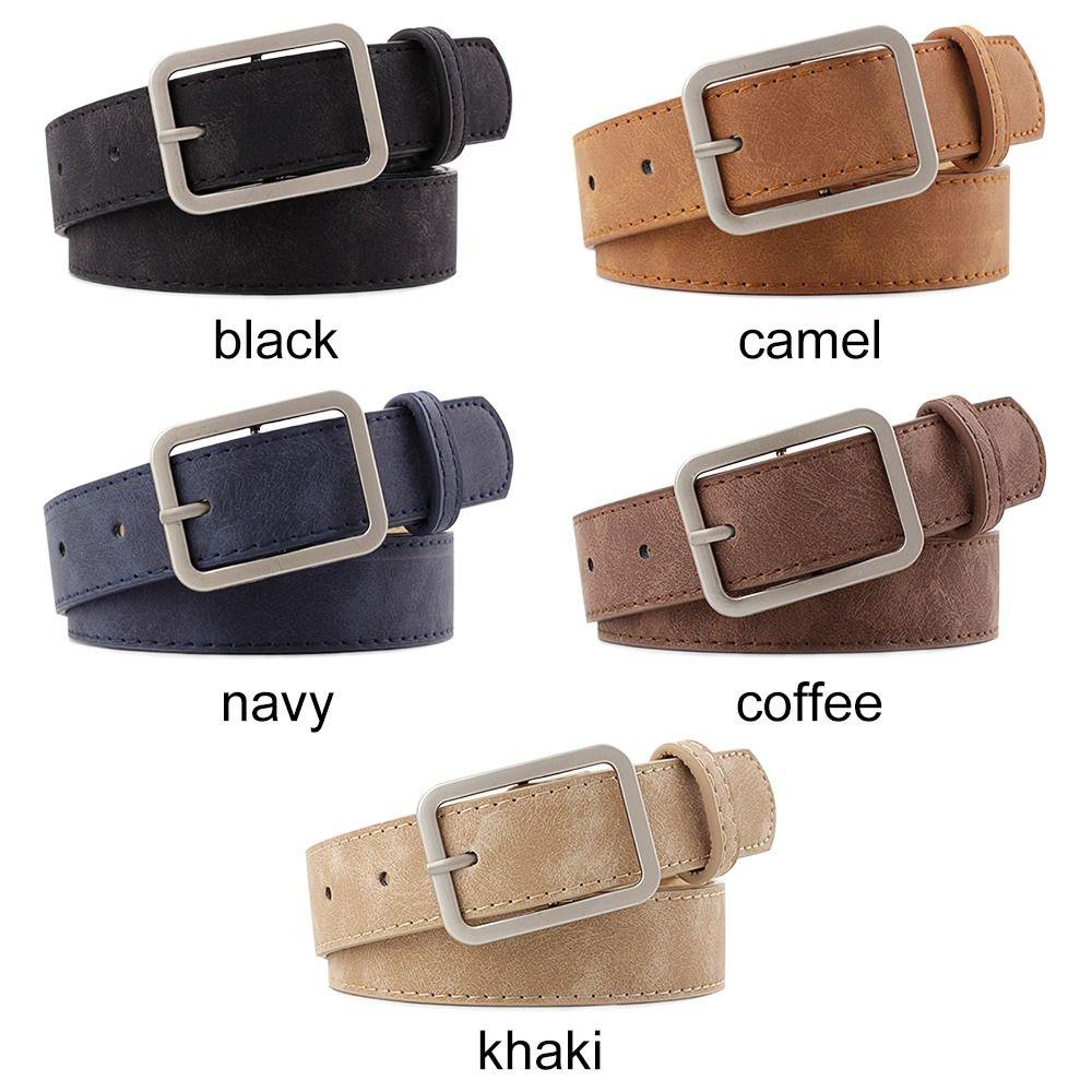 Women Retro Casual Waist Band Leather Belt Ladies Dress Strap Square Pin Buckle Waistband