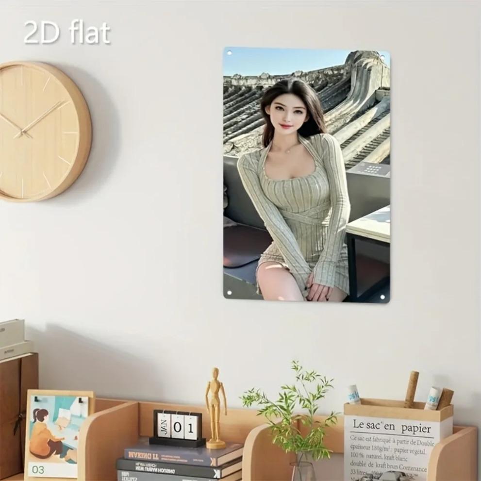 Hisun Tin Sign HD Metal Tin Sign Elegant Lady in Ribbed Knit Dress Retro Metal Plaque Wall Art for Home Decor x Inch