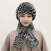 Winter Knitted Natural Fur Hats Scarves Sets Women Warm Real Rex Rabbit Fur Hat Scarf Lady Fashion Thick Rex Rabbit Fur Hat