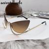 Sexy Cat Eye Punk Rimless Sunglasses Women  Luxury Brand Vintage Metal Frame Rhinestone Sun Glasses For Lady Eyewear UV400