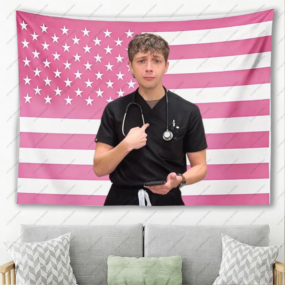 Тканое полотно с мемом P-Pitt Nurse, розовый американский флаг, настенный декор USA Star Stripes для общежития, спальни, декор в стиле Y2K, полиэстер