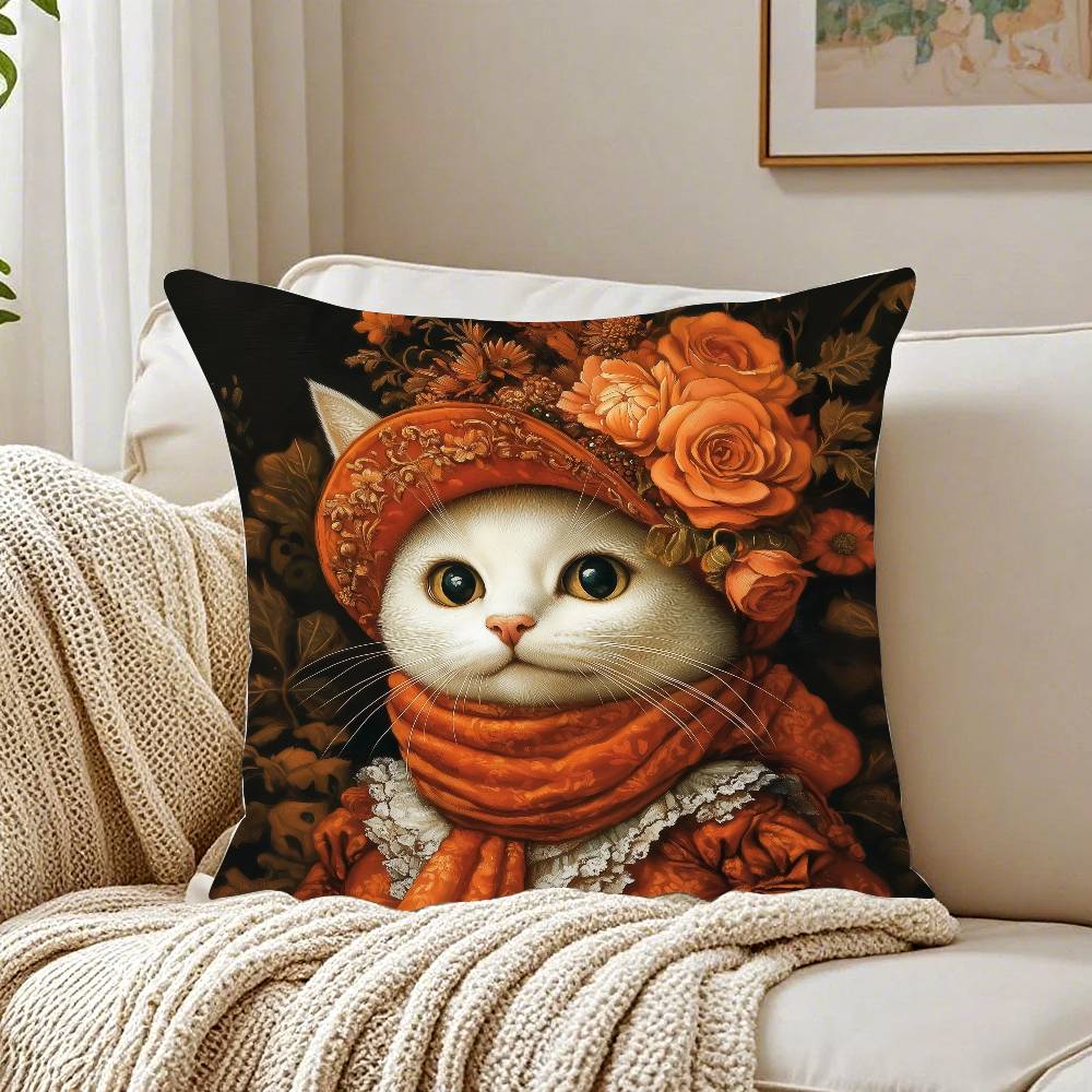 Cute Cat Printing Decorative Pillow Case Pattern Printed Pillowcase For Living Room Sofa Cushion Cover & Bedroom Decor