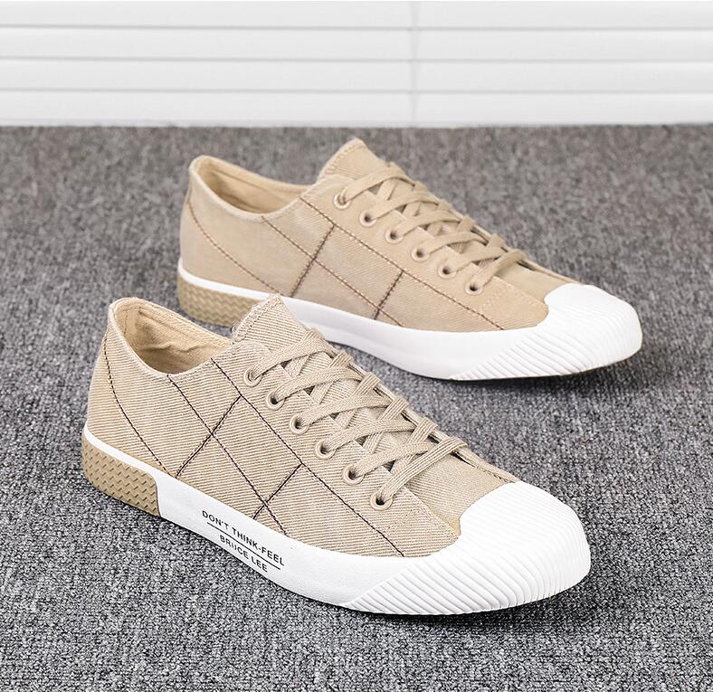 Лето Новые мужские низкие парусиновые туфли Студенческие на шнуровке Повседневная обувь