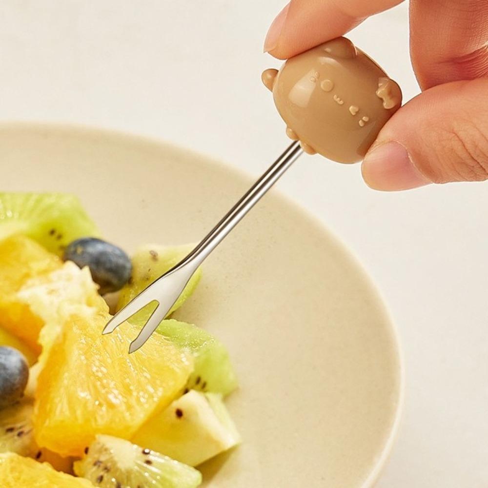 Draining Function Stainless Steel Fork Cartoon Fruit Skewers Cute Fruit Forks Storage Box Kitchen