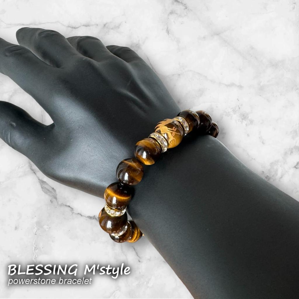 Браслет из натурального камня Power Stone для мужчин Four Divine Beasts Power Stone Tiger Eye AAA12mm Four Divine Beasts Gold Engraving Tiger Eye 14mm Luck with