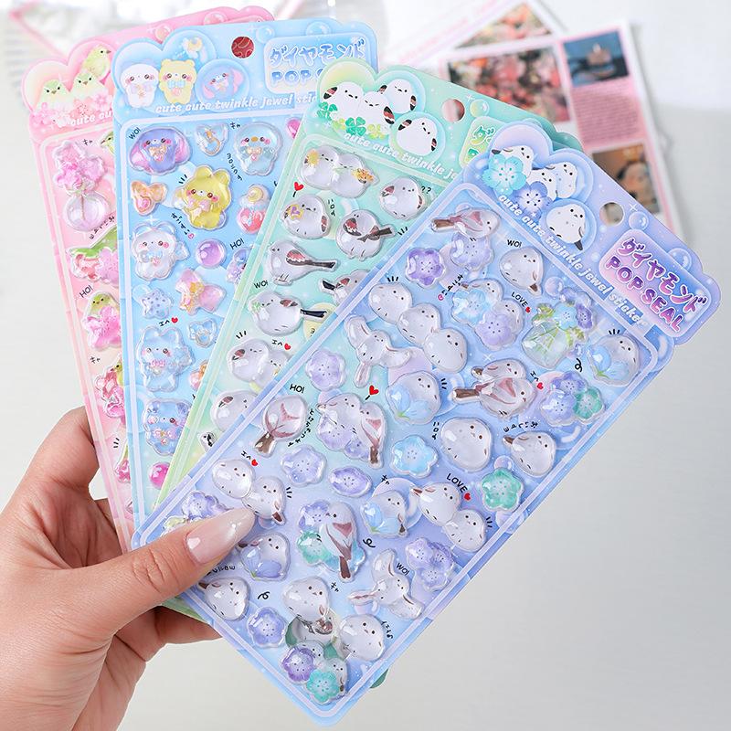 Cute Cartoon Bird Stickers 3D Relief Crystal Self-Adhesive Sticker Laptop Phone Case Scrapbooking Decals DIY Stationery