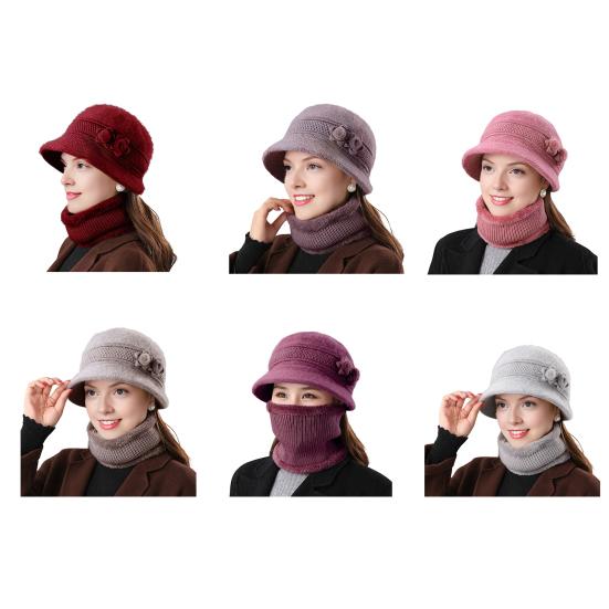 2Pcs/Set Women Winter Hat Scarf Set Elastic Soft Warm Solid Color Design Imitation Rabbit Fur Basin Hat Scarf Set