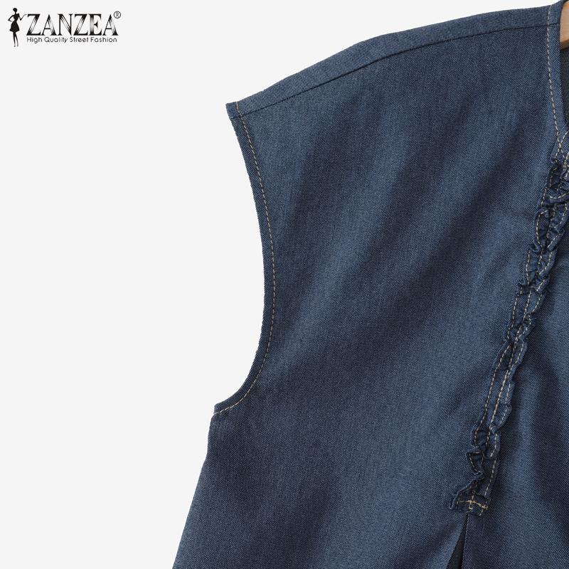 ZANZEA Женская повседневная свободная блузка с коротким рукавом и круглым вырезом