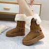 Women's Large Size Belt Buckle Thick Sole Winter Warm Fur One Snow Boots Padded Lined Ankle Boots Non-Slip Hiking Sports Cotton Boots