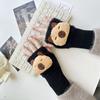NEW Half Finger Capybara Knitted Gloves Solid Color Thickened Warm Gloves Women Mittens Ladies Plush Half Finger Gloves
