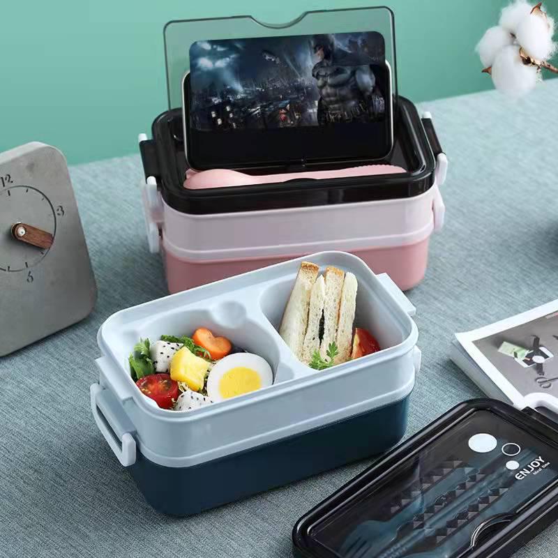 Double-layer Microwaveable Lunch Box for Office Workers, Students, and Cars