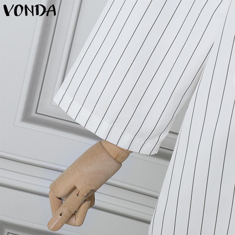 VONDA Женские винтажные однотонные полосатые платья-рубашки с длинным рукавом