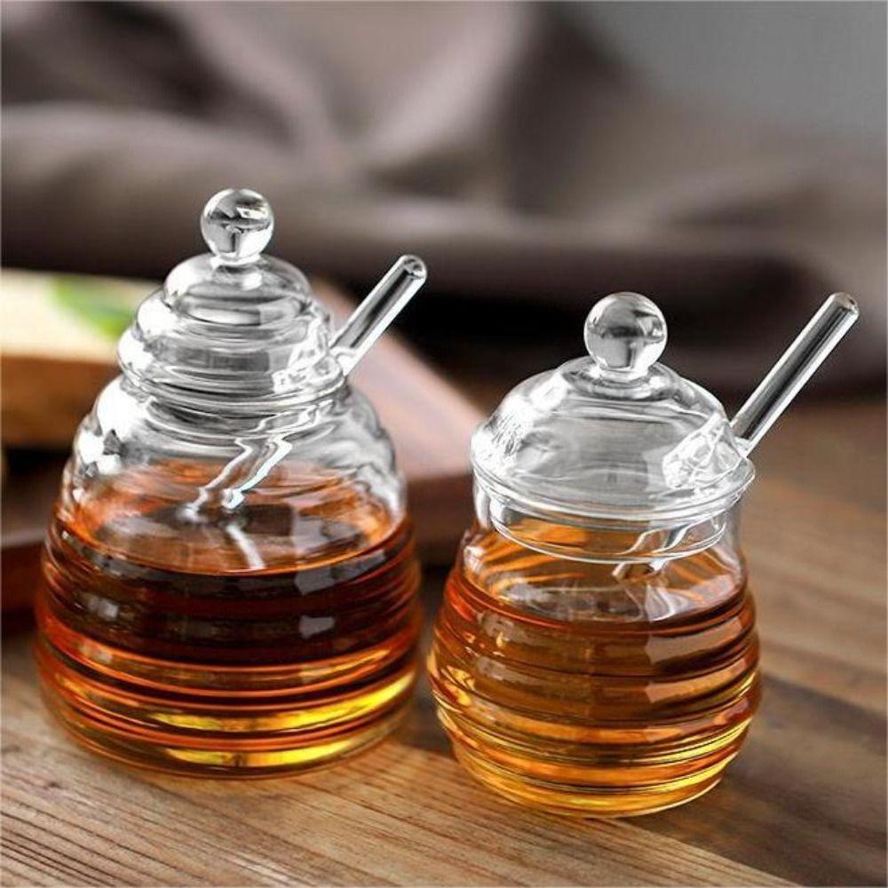 with Dipper and Lid Honey Pot Glass Honey Bottle For Wedding Party Office Kitchen Home