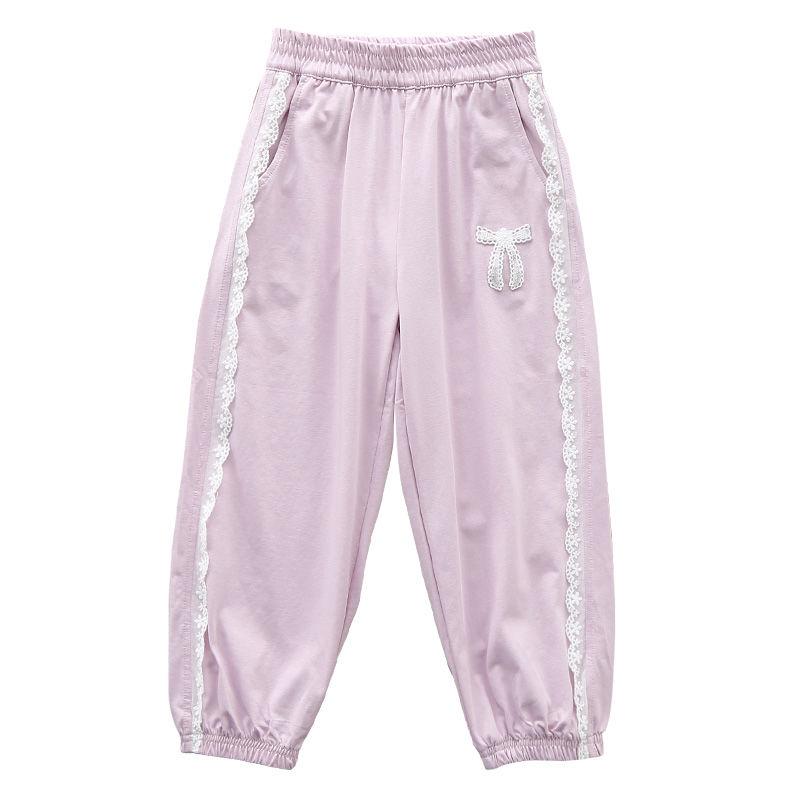 Летние тонкие брюки для девочек, детские повседневные брюки с кружевом, свободные и дышащие спортивные брюки для маленьких девочек