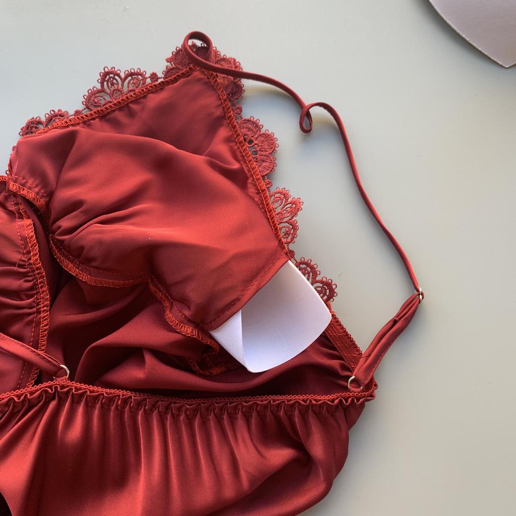 Женская ночная сорочка-мини из полиэстера с кружевной отделкой