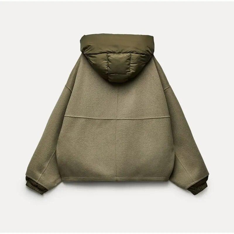 Повседневная свободная женская куртка с капюшоном, однотонная лоскутная молния, теплые пальто с длинными рукавами, осень-зима, женская шикарная уличная верхняя одежда, женское шерстяное пальто, уличная одежда