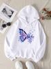 Purple Dream Butterfly Printed Kangaroo Pocket Hoodie Casual Women Sweatshirts Comfortable Pullover Crewneck Female Tops Clothes
