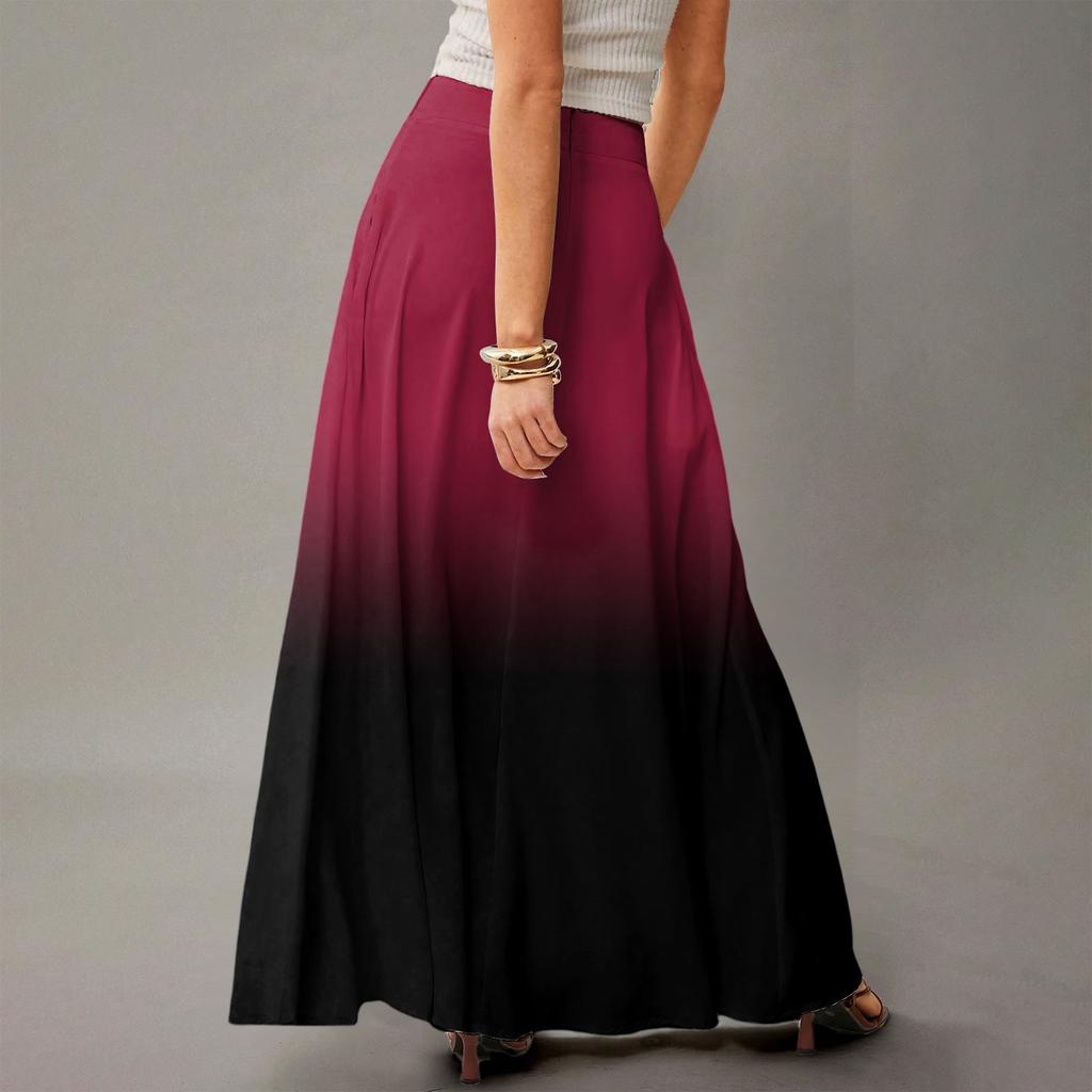 Женская повседневная складная юбка-макси с градиентным принтом, высокой талией и карманом, с драпировкой