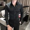 British Style Casual Shirts Men Shine Lace Splicing Personality Banquet Dress Shirts Men's Slim Tuxedo Shirt Solid Color Super Stage Costume