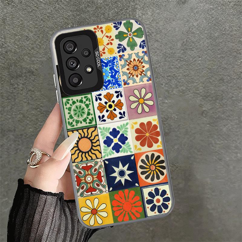 Italian Sicilian Style Floral Pattern Shockproof Phone Case for Samsung A17 A16 A15 A14 A37 A57 A36 A56 A26 A35 A55 A25 A34 A54