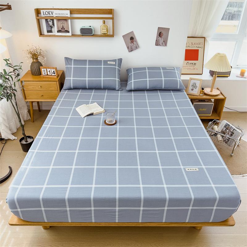 3Pcs Simple Lines Fitted Sheet Set Pure Cotton Bedding Set Soft Home Mattress Protector Cover with Pillowcases Bedroom Decor