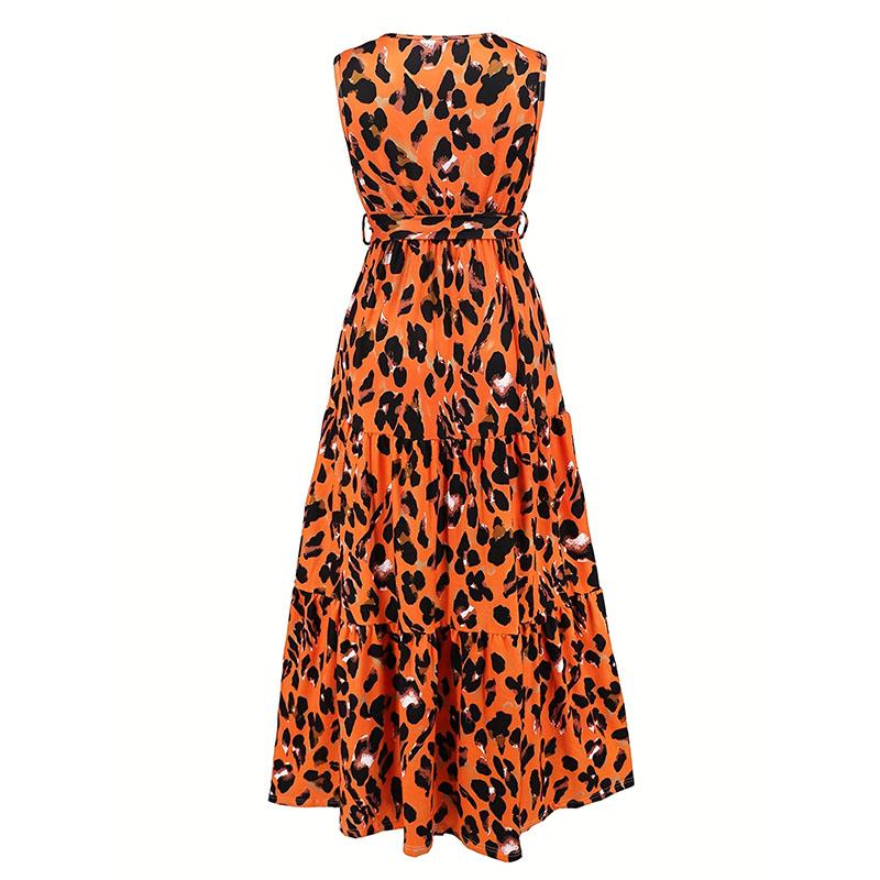 Летнее женское вечернее платье без рукавов с V-образным вырезом и леопардовым принтом в полный рост