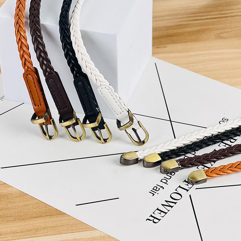 Women S Vintage Woven Thin Belt Pin Buckle Casual Decorative Waist Strap