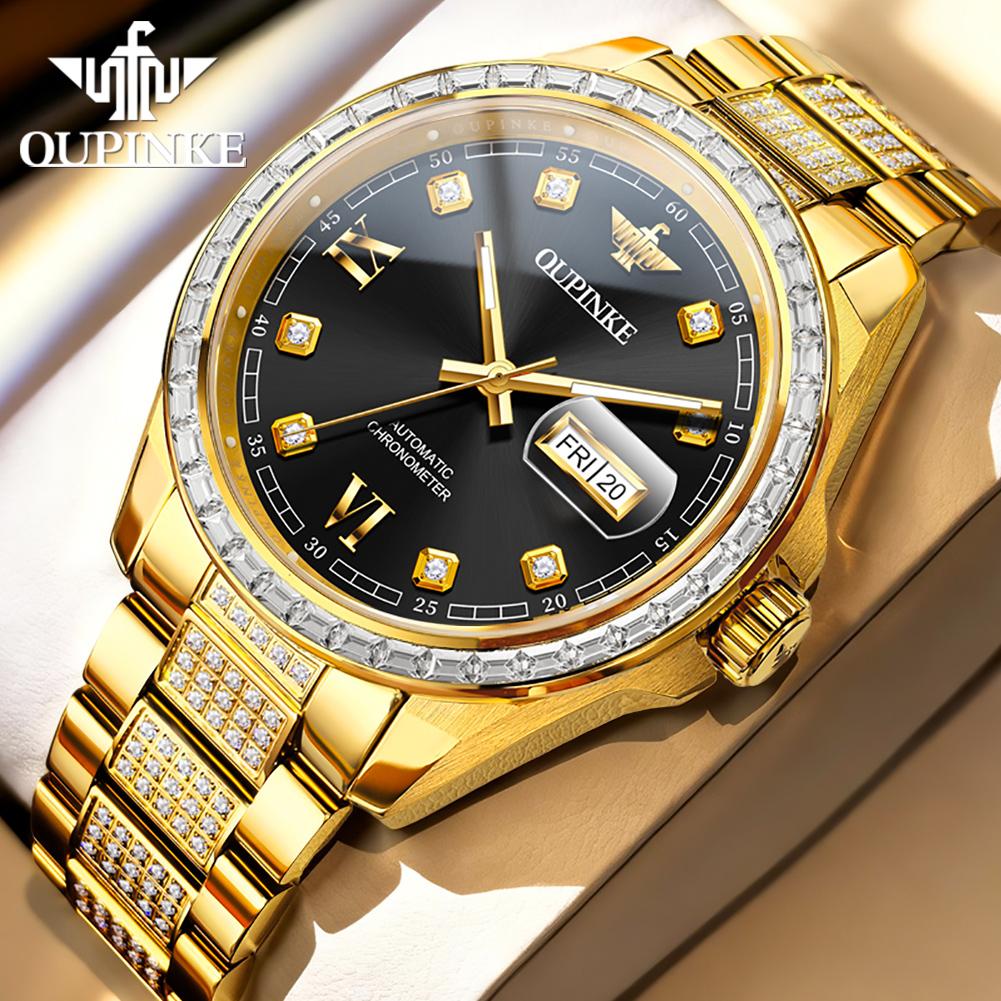 OUPINKE 3328 Fully Diamond Automatic Man Watch High-end Luxury Original Import Movement Business Mechanical Watches for Men NEW