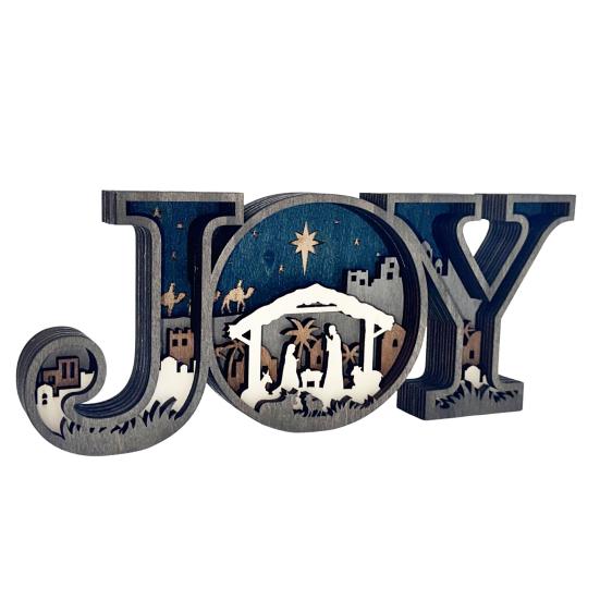 Nativity Scene Ornament Wooden JOY Letter Tabletop Decoration Rustic Religious Table Mantel